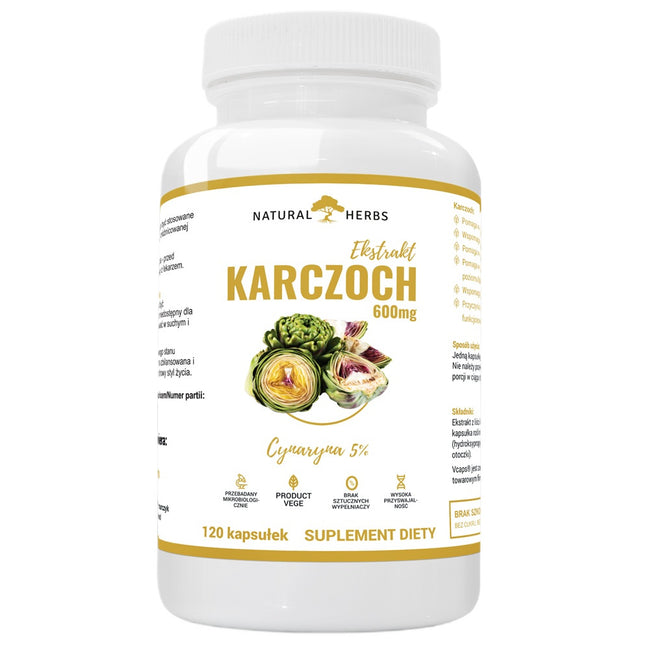 Natural Herbs Karczoch ekstrakt 600mg suplement diety 120 kapsułek