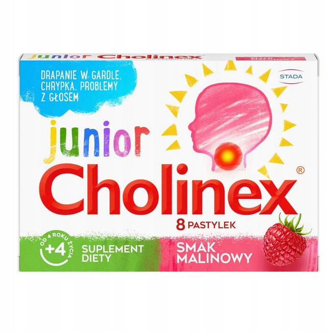 Cholinex Junior pastylki do ssania na ból gardła o smaku malinowym 8szt.
