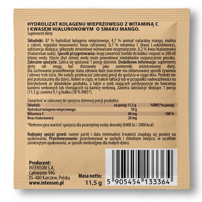 Intenson Kolagen + Witamina C + Kwas Hialuronowy suplement diety Mango 20x11.5g