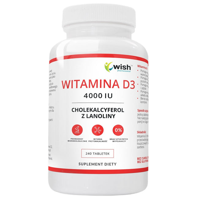 WISH Pharmaceutical Witamina D3 4000IU suplement diety 240 tabletek