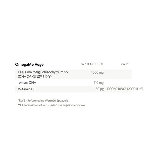 HealthLabs OmegaMe Vege kwasy tłuszczowe Omega 3 DHA z alg morskich z witaminą D3 suplement diety 60 kapsułek