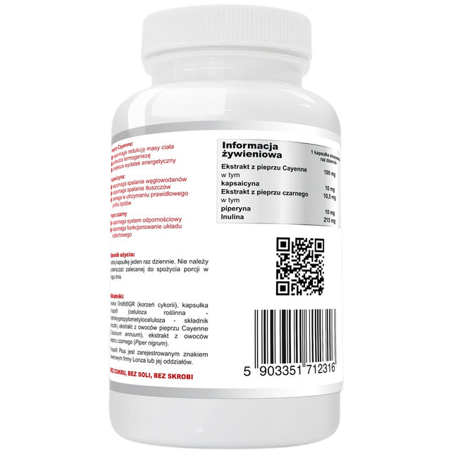 WISH Pharmaceutical Kapsaicyna 10mg + Piperyna 10mg + Prebiotyk suplement diety 120 kapsułek