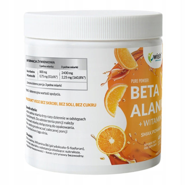 WISH Pharmaceutical Beta Alanina + Witamina B6 suplement diety w proszku o smaku pomarańczowym 400g