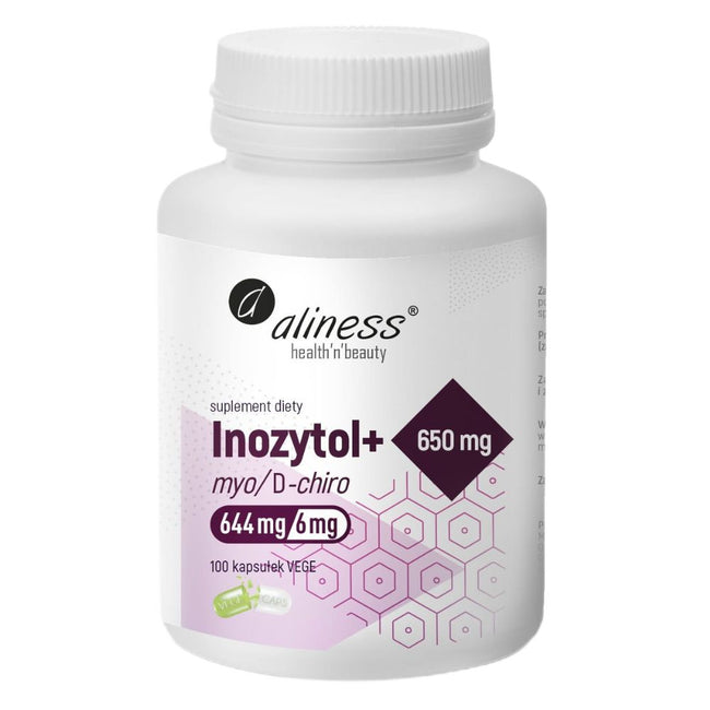 Aliness Inozytol myo/D-chiro 650mg + B6 suplement diety 100 kapsułek