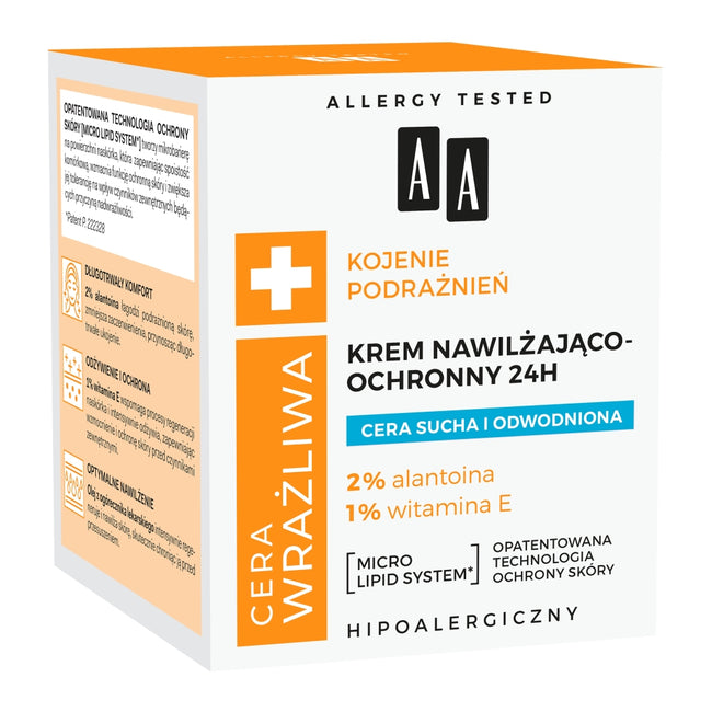 AA Cera Wrażliwa krem nawilżająco-ochronny do cery suchej i odwodnionej 24h - bezzapachowy 50ml