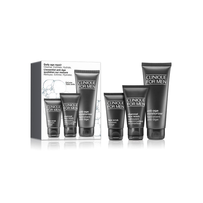 Clinique Clinique For Men Daily Age Repair zestaw krem nawilżający 100ml + peeling do twarzy 30ml + żel do mycia twarzy 50ml