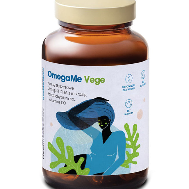 HealthLabs OmegaMe Vege kwasy tłuszczowe Omega 3 DHA z alg morskich z witaminą D3 suplement diety 60 kapsułek