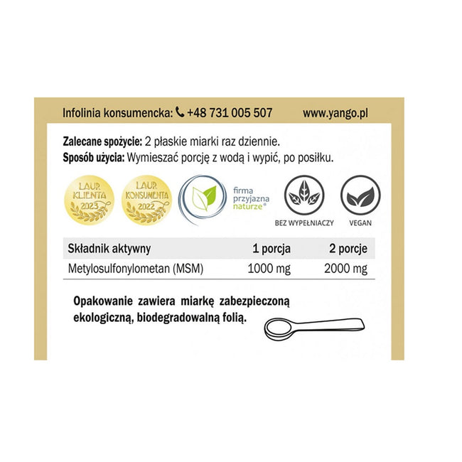 Yango MSM siarka organiczna suplement diety w proszku 100g