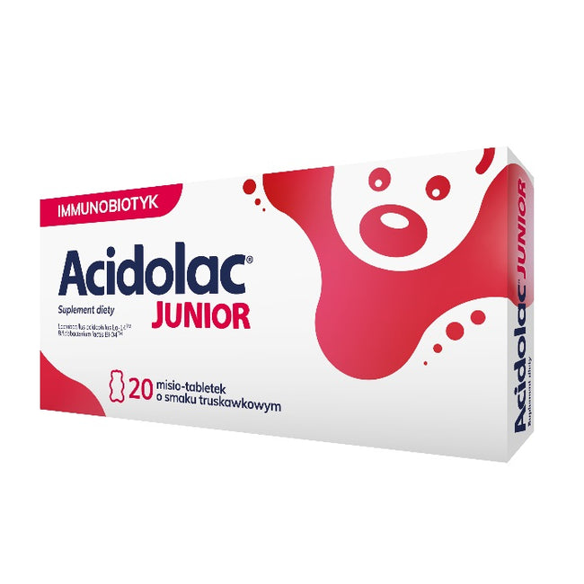 Acidolac Junior probiotyk dla dzieci suplement diety Truskawka 20 misio-tabletek