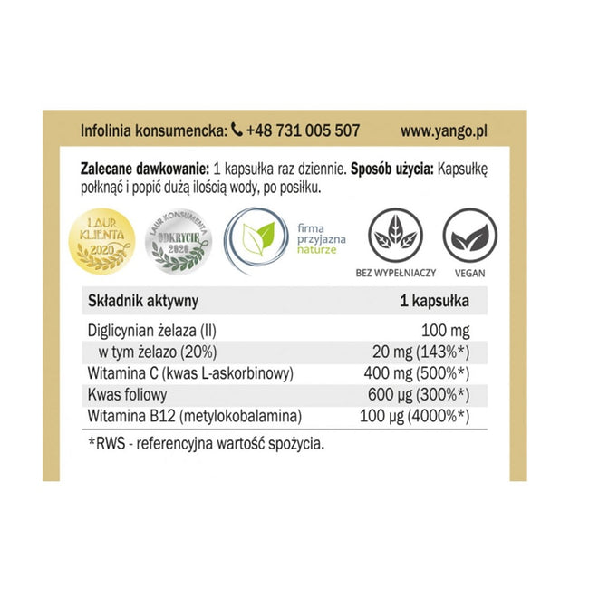 Yango Modulatory hemoglobiny suplement diety 90 kapsułek