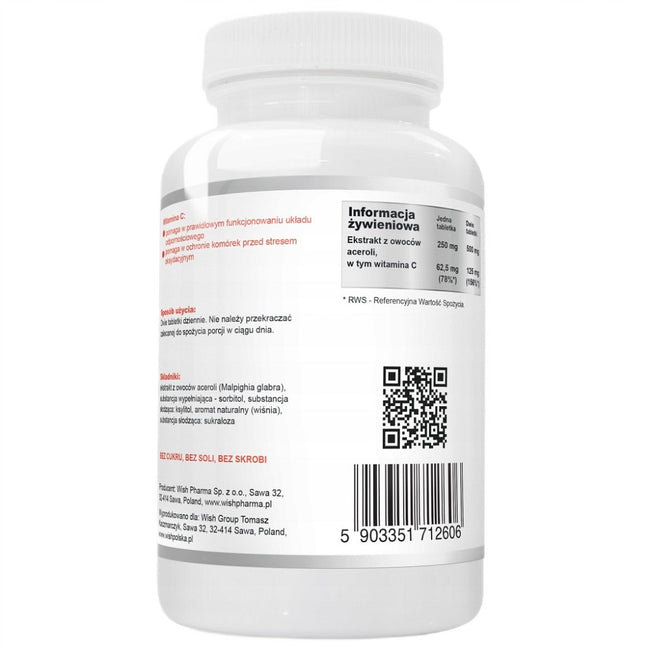 WISH Pharmaceutical Acerola Forte 250mg suplement diety 120 pastylek do ssania