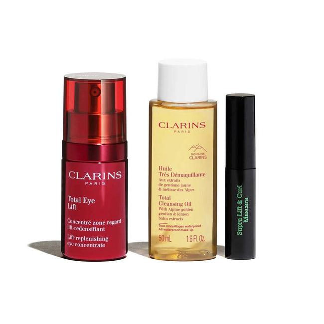 Clarins Total Eye Lift Routine zestaw liftingujący krem pod oczy 15ml + olejek do demakijażu 50ml + tusz do rzęs 3ml