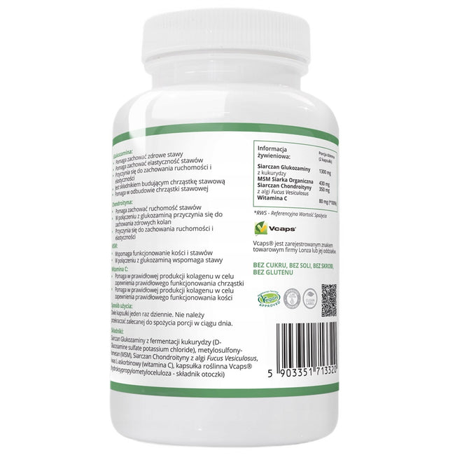 WISH Pharmaceutical Glukozamina Wegańska + Chondroityna + Witamina C + MSM suplement diety 120 kapsułek