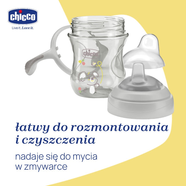 Chicco Transition Cup pierwszy kubek treningowy z miękkim ustnikiem 4m+ Szary 200ml