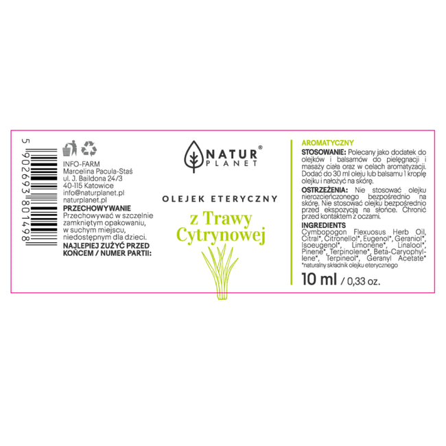 Natur Planet Olejek eteryczny z trawy cytrynowej 10ml