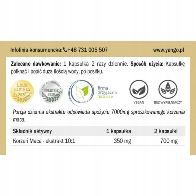 Yango Maca ekstrakt suplement diety 100 kapsułek