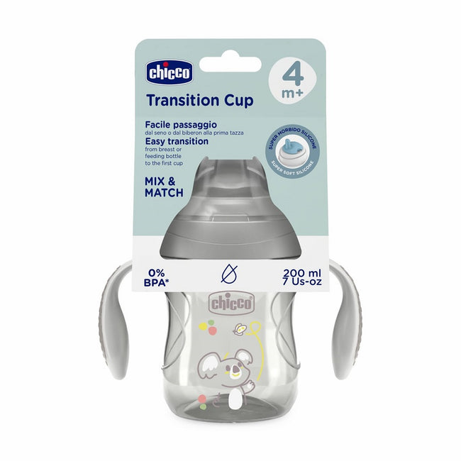 Chicco Transition Cup pierwszy kubek treningowy z miękkim ustnikiem 4m+ Szary 200ml