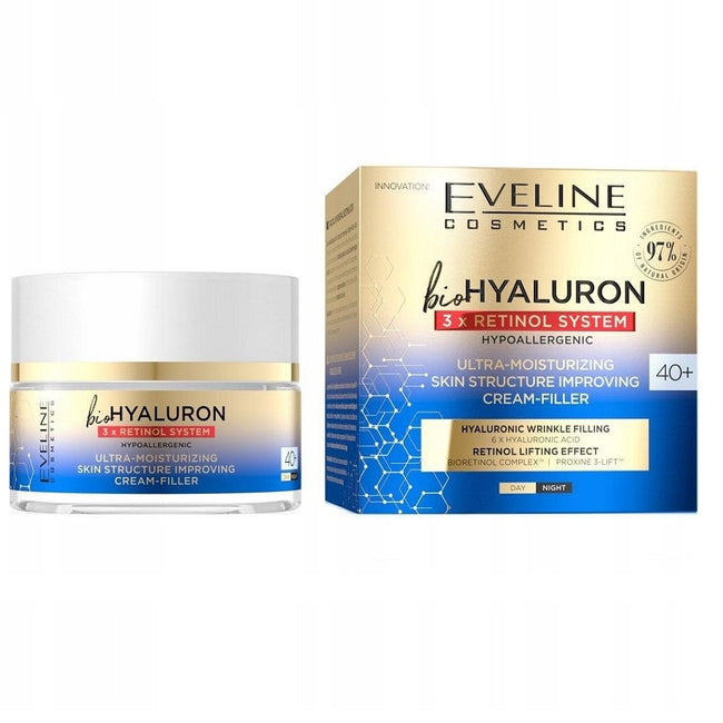 Eveline Cosmetics BioHyaluron 3 x Retinol ultranawilżający krem-filler poprawiający strukturę skóry 40+ 50ml