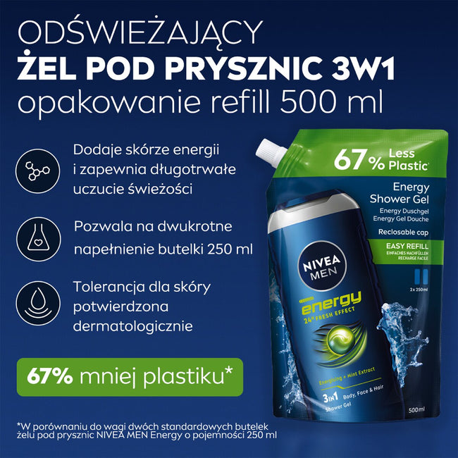 Nivea Men Energy żel pod prysznic opakowanie uzupełniające 500ml