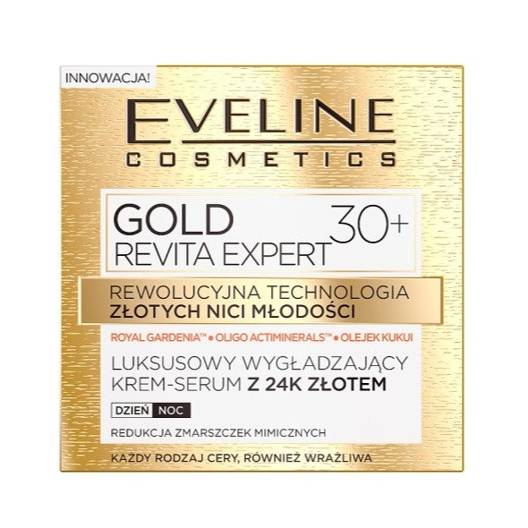 Eveline Cosmetics Gold Revita Expert luksusowy wygładzający krem-serum z 24k złotem 30+ 50ml