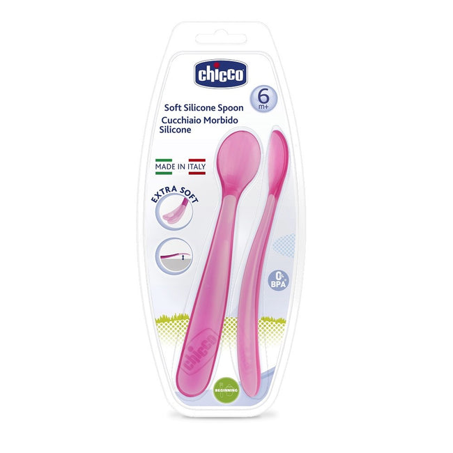 Chicco Miękkie łyżeczki silikonowe 6m+ Różowe 2szt.