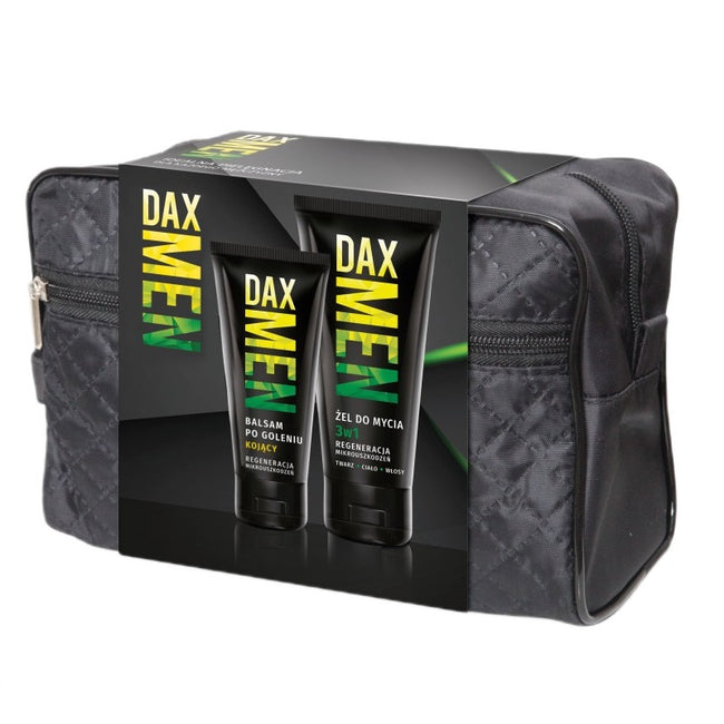 Dax Men Zestaw żel do mycia twarzy ciała i włosów 3w1 180ml + kojący balsam po goleniu 100ml + kosmetyczka