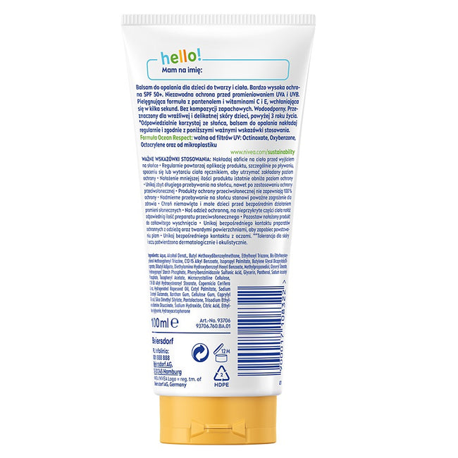 Nivea Sun Kids Daily UV Protect balsam do opalania dla dzieci do twarzy i ciała z bardzo wysoką ochroną SPF50+ 100ml