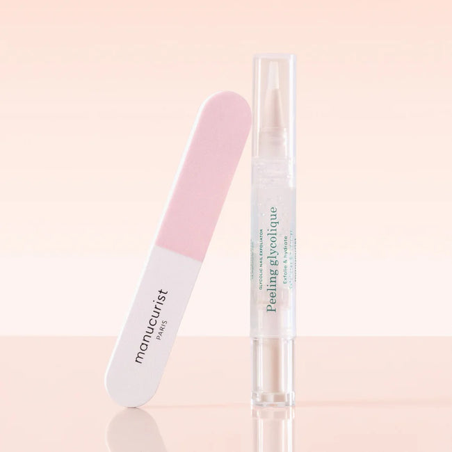 Manucurist Glossy Booster Duo zestaw peeling z kwasem glikolowym + dwufazowa polerka
