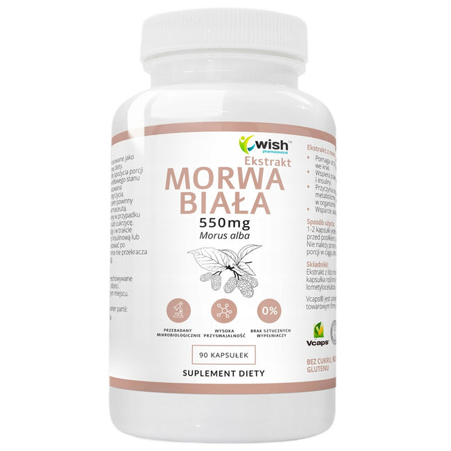 WISH Pharmaceutical Morwa Biała Ekstrakt 550mg suplement diety 90 kapsułek
