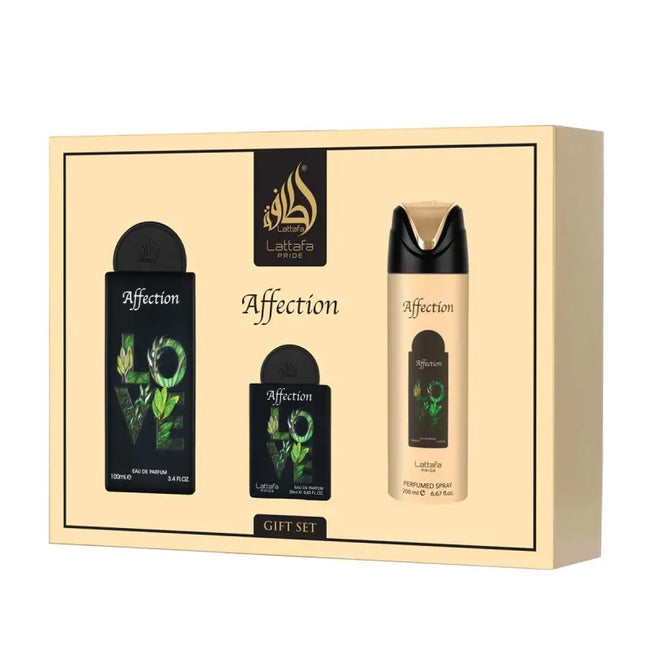 Lattafa Pride Affection zestaw woda perfumowana spray 100ml + woda perfumowana spray 20ml + dezodorant spray 200ml