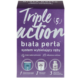 Biała Perła Zestaw Triple Action do wybielania zębów w domu wybielająca pasta do zębów 30ml + wybielający żel 50ml + płyn do płukania 100ml + nakładki do formowania x3