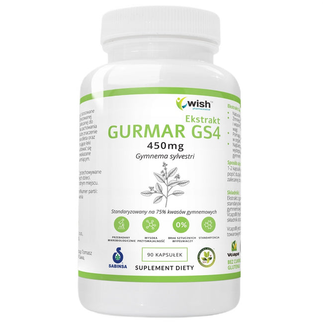 WISH Pharmaceutical Gurmar GS4 Ekstrakt 450mg suplement diety 90 kapsułek