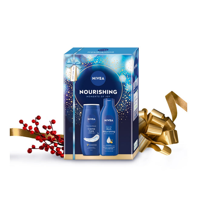 Nivea Nourishing zestaw pielęgnujący żel pod prysznic 250ml + odżywcze mleczko do ciała 250ml