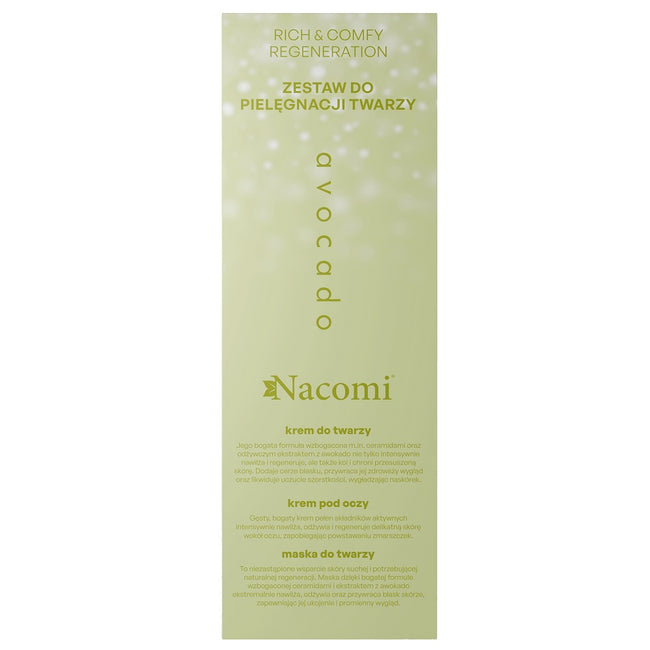 Nacomi Rich & Comfy Regeneration Avocado zestaw krem do twarzy 40ml + krem pod oczy 15ml + maska do twarzy 40ml
