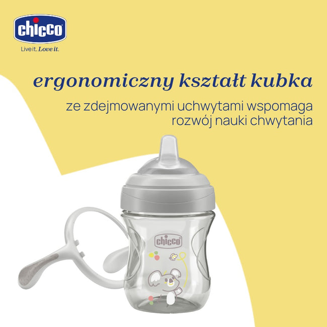 Chicco Transition Cup pierwszy kubek treningowy z miękkim ustnikiem 4m+ Szary 200ml