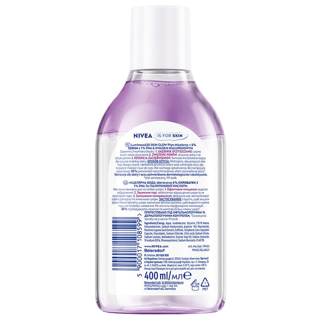 Nivea Luminous630® Skin Glow płyn micelarny z 5% serum 400ml