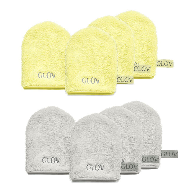 Glov Water-Only Skin zestaw rękawiczek do demakijażu i oczyszczania twarzy Baby Banana 4szt + Silver Stone 4szt