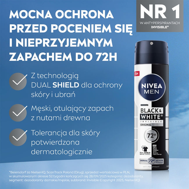 Nivea Men Black & White Invisible Original antyperspirant spray 150ml