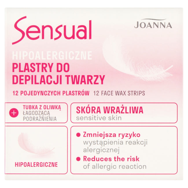 Joanna Sensual hipoalergiczne plastry do depilacji twarzy 12szt + tubka z oliwką łagodzącą 10ml