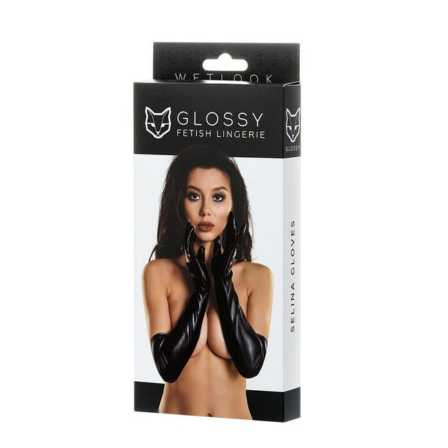 Glossy Selina błyszczące rękawiczki za łokieć Black M
