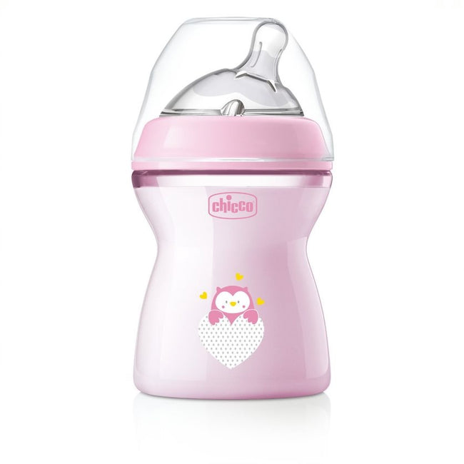 Chicco NaturalFeeling butelka plastikowa ze smoczkiem silikonowym przepływ średni 2m+ Różowa 250ml