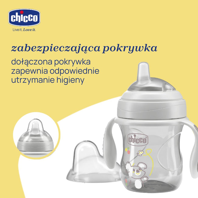 Chicco Transition Cup pierwszy kubek treningowy z miękkim ustnikiem 4m+ Szary 200ml