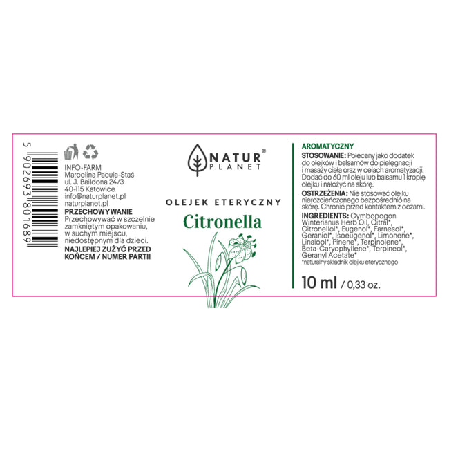 Natur Planet Olejek eteryczny citronella 10ml