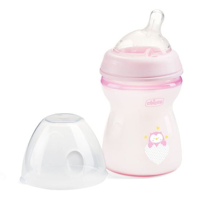 Chicco NaturalFeeling butelka plastikowa ze smoczkiem silikonowym przepływ średni 2m+ Różowa 250ml