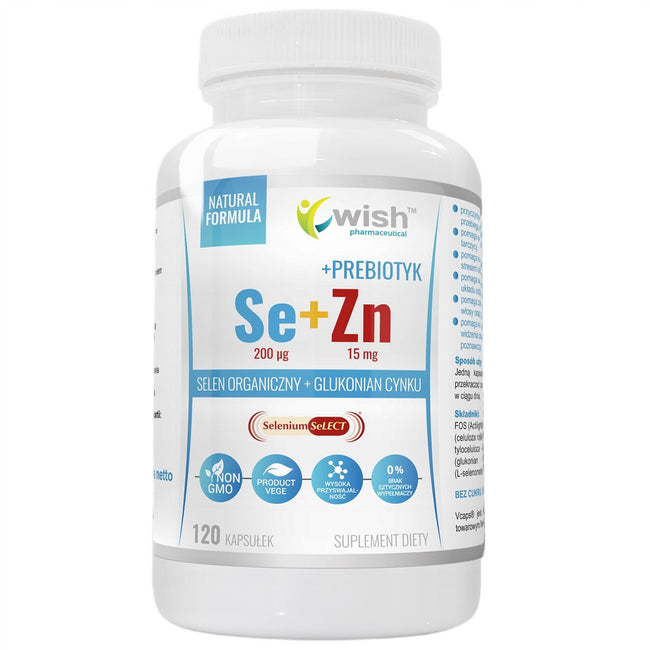 WISH Pharmaceutical Selen Organiczny 200µg + Cynk 15mg + Prebiotyk suplement diety 120 kapsułek