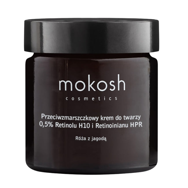 Mokosh Przeciwzmarszczkowy krem do twarzy 0.5% retinolu H10 i retinoinianu HPR Róża z jagodą 60ml