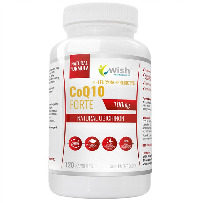WISH Pharmaceutical CoQ10 Forte 100mg + L-Leucyna + Prebiotyk suplement diety 120 kapsułek