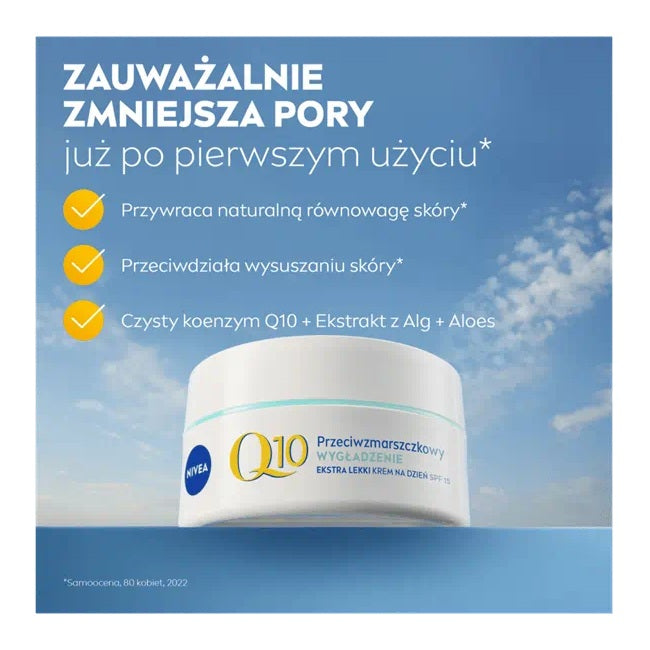Nivea Q10 Przeciwzmarszczkowe Wygładzenie ekstra lekki krem na dzień SPF15 50ml