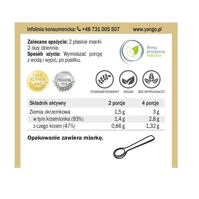 Yango Diatomit okrzemki naturalne suplement diety w proszku 70g