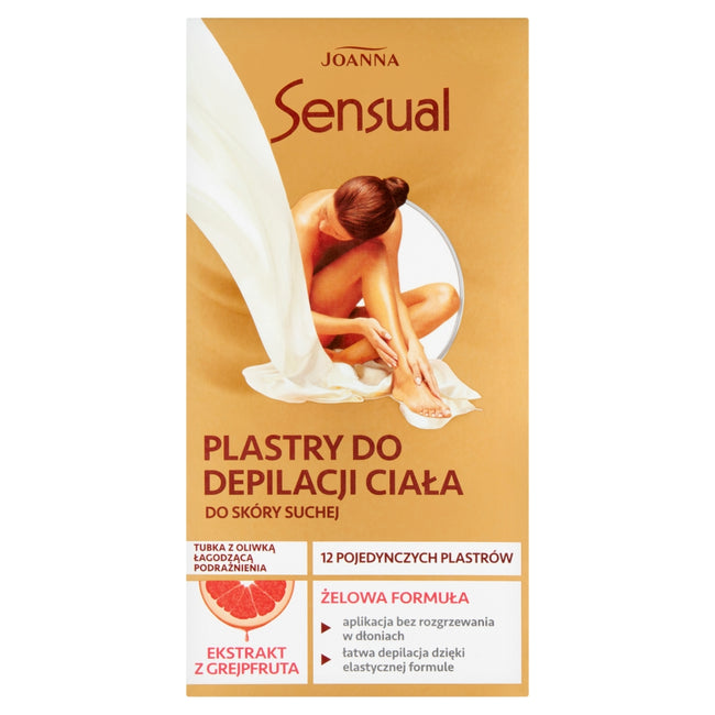 Joanna Sensual plastry do depilacji ciała do skóry suchej Ekstrakt z Grejpfruta 12szt + tubka z oliwką łagodzącą 10ml